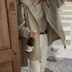 Retro Temperament Hooded Loose Casual Trench Coat