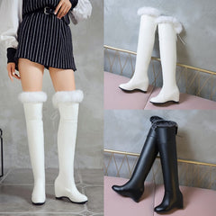 Womens Thigh Boots Wedge Winter Over The Knee Heels Fur Plush