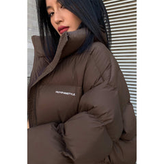 Down Cotton Jacket Women Stand Collar Short