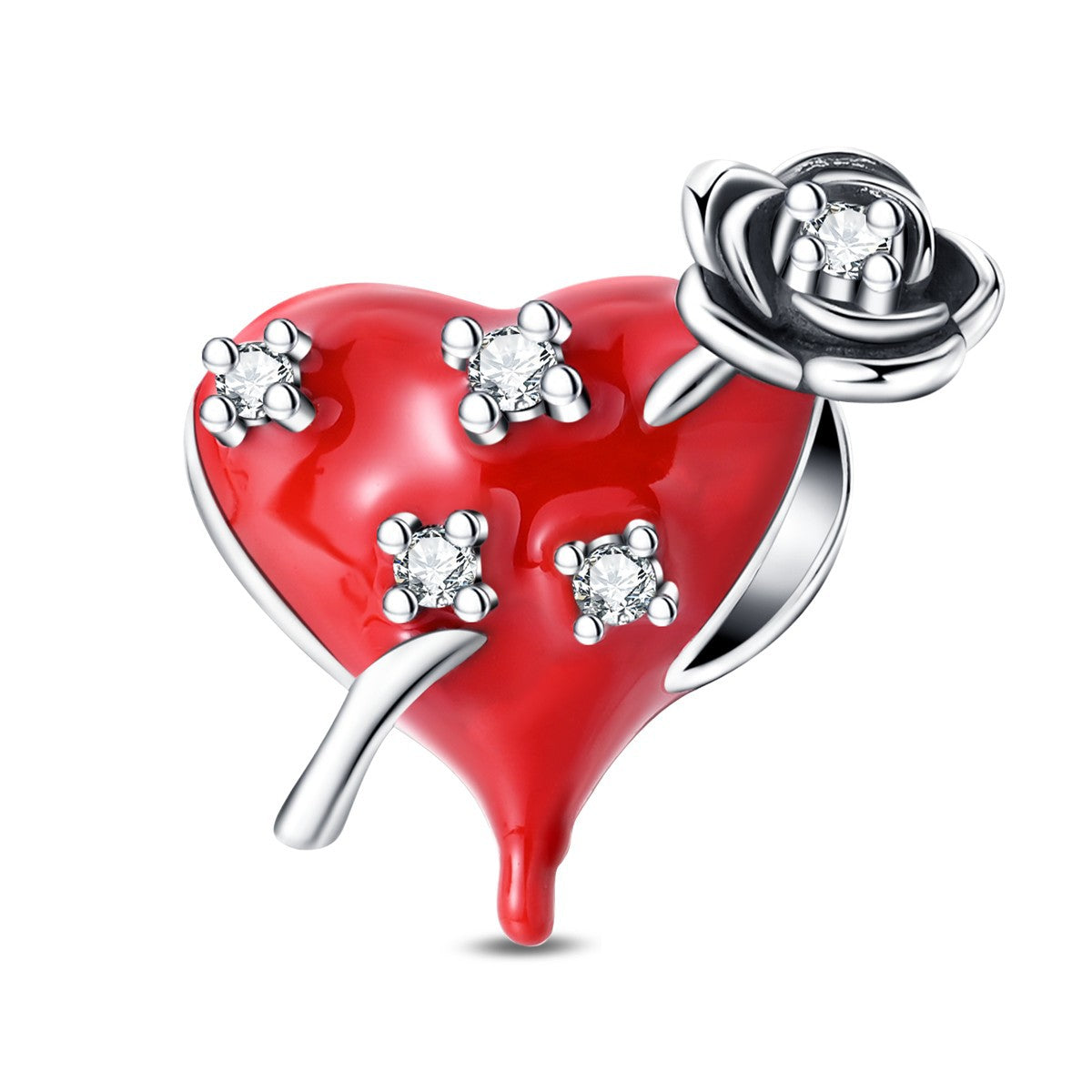 Blood-red rose gothic bracelet with silver-plated beads - view 8