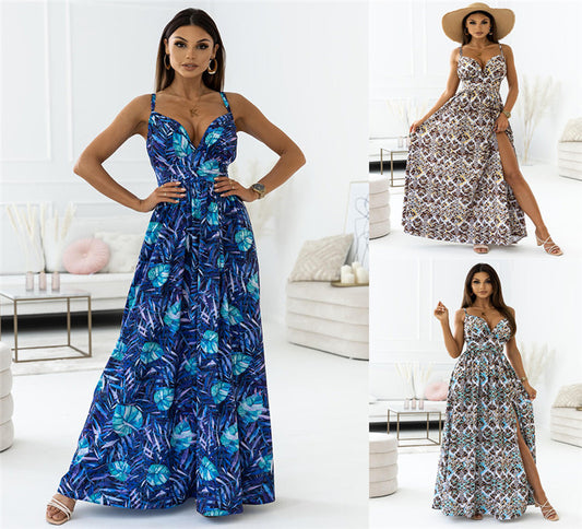 Fashion Sling Print Long Dress