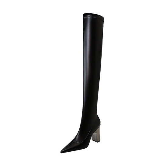 Women Thigh Shoes  Pointed Toe  Over Knee Boots Square Heels