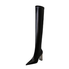 Women Thigh Shoes  Pointed Toe  Over Knee Boots Square Heels