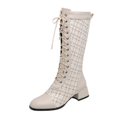 Spliced Lace-up Boots For Women