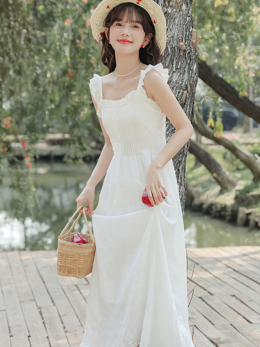 White Strap Dress Women's First Love Strap Long