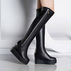 Over-the-knee Long-tube Wedge Heel Heightening And Slimming Stretch Boots