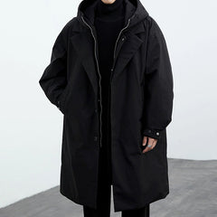 Coat Men's False Two Pieces Hooded Mid-length Trench Coat