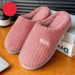 Solid Color Simple Cotton Slippers Winter Non-slip Home Warm Plush Slippers Household Indoor Couple Women's House Shoes