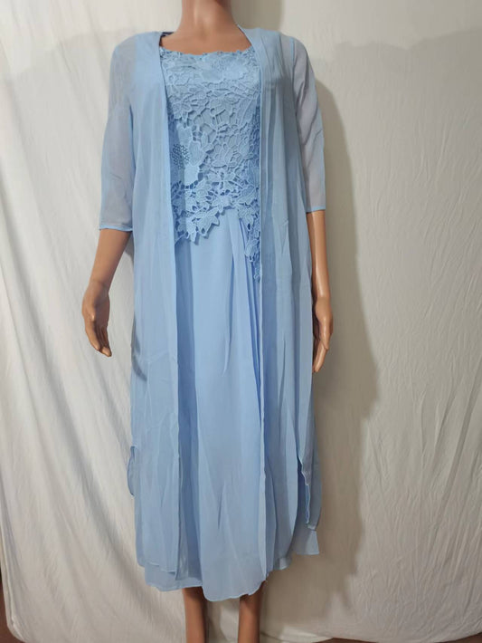 Chiffon Solid Color Lace Sleeveless Long Jumper Dress Two-piece Set