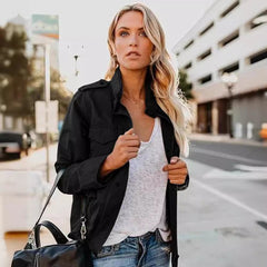 Women's Casual  Solid Color Loose Zip Lapel Jacket