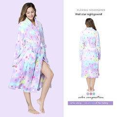 Flannel Couple Lapel Solid Print Nightgown