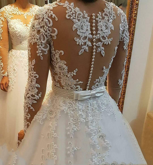 European And American Lace Long Sleeve Detachable Wedding Dress