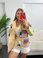 Diamond Lattice Pattern Print Cotton-padded Puffer Jacket Coat