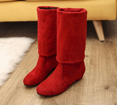 Over the knee long tube women's boots round head low heel suedE