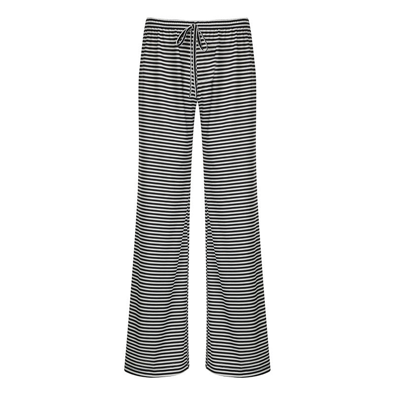 Women's Striped Print Trousers Y2K Fashion Casual Lace Up Home Straight  Wide-leg Pants