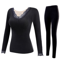 Thermal Underwear Women's Suit With Chest Pads Sexy V-neck Lace Long Sleeves