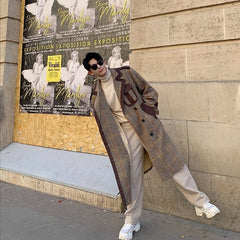Striped wool and contrast woolen coat