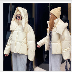 Puffy Hooded Bread Short Cotton-padded puffer Jacket For Women Thick Loose