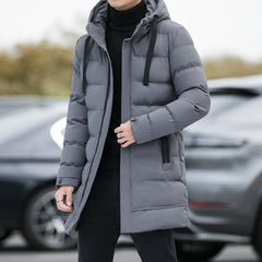Long Hooded Jacket Men Winter Warm Windproof Coat Fashion Solid Color Clothes Outdoor