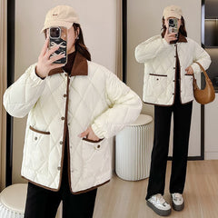 Classic Rhombus Cotton-padded Clothes Disposable PU Leather Loose Contrast Color And Versatile