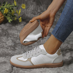 Colorblock Lace-up Flats Shoes Fashion Breathable Hollow Slip On Casual Shoes For Women