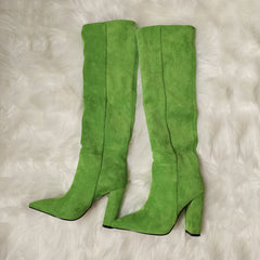 Women's Matte Over The Knee Thick Heel heeled Pleated Boots