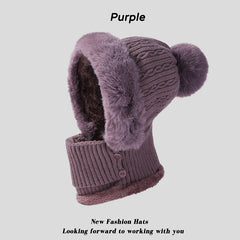 Twist Stripes Knitted Hat Scarf One-piece Fleece-lined Kit