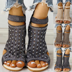 Rhinestones Sandals Summer Peep-toe Hollow Out Shoes Men With Back Zip Design
