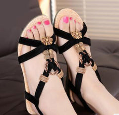 summer new bohemian sandals women's shoes cross straps flattoe students beach shoes