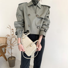 Korean Ins Autumn Retro Lapels Design Double Breasted Loose All-match Long Sleeve Short Trench Coat