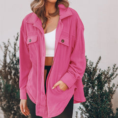 Women's Fashion Polo Collar Single-breasted Long Sleeve Shirt Coat