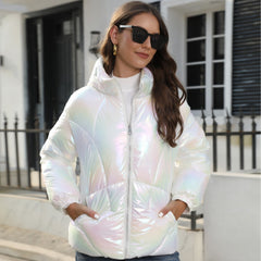 Fashion Shiny Surface Cotton Cloth Hooded Puffer Jacket Coat