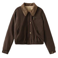 Women's Casual Contrast Color Neckline Bomber Puffer Jacket