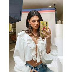 Women's Elegant Tie Chiffon Shirt Ruffle Top