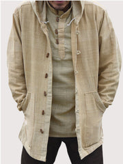 Retro hooded long sleeve solid color casual jacket