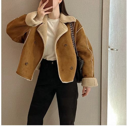Double Breasted Pure Color Thickened Coat
