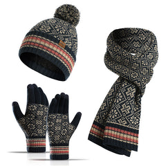 Three-piece Winter  Knitted Warm Woolen Hat Scarf And Gloves