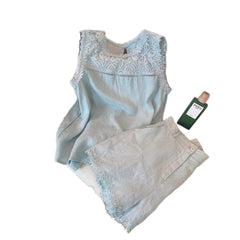 Lace Stitching Sleeveless Cotton And Linen Suit Women