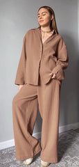 Shirt Pajamas Loose Double-layer Gauze Long Sleeve Trousers Suit Outer Wear Ladies' Homewear