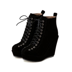 High-heeled Sponge Cake Was Thin Suede Lace-up Women