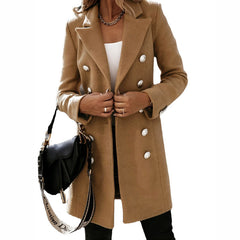 Turndown Collar Jacket For Women Autumn Winter Long-sleeved Double-breasted Woolen Coat