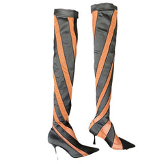 Pointed Heel Elastic Thread Stitching Mesh Long Tube Over The Knee Boots