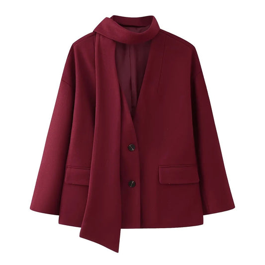 Women's Retro Loose Casual Long Sleeve Scarf Woolen Coat