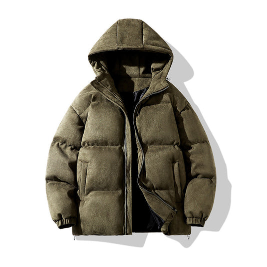 Winter New Men's Suede Hooded Cotton-padded Coat Loose