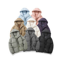 Zipper Solid Color Hooded Padded Puffer Jacket