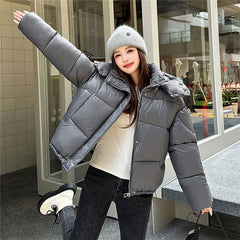 Elegant Fluffy Hooded Cotton Jacket Puffer Jacket Coat Warm Commute