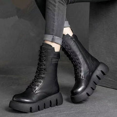 Retro Boots For Women Lace-up Shoes Autumn And Winter Versatile Top Buckle British Boots