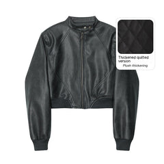 American Fashion Stand Collar Long Sleeve Short PU Leather Short Jacket