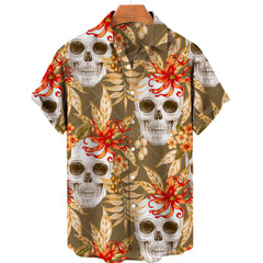 Men's Halloween Short Sleeve Printing Lapel Cardigan Top Summer Cartoon Unique Shirt