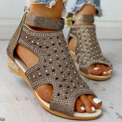 Rhinestones Sandals Summer Peep-toe Hollow Out Shoes Men With Back Zip Design